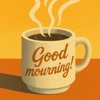 illustration d'une tasse où il est indiqué "Good Mourning"