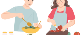 Illustration d'un atelier cuisine avec un homme et une femme