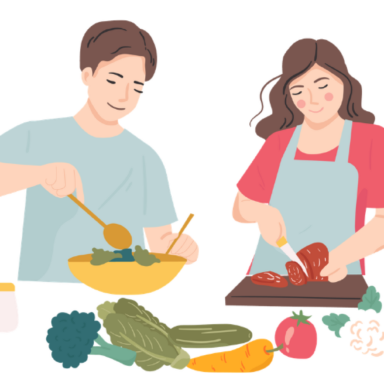 Illustration d'un atelier cuisine avec un homme et une femme