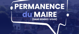 Image avec un bulle info avec à l'intérieur le texte Permanence du Maire