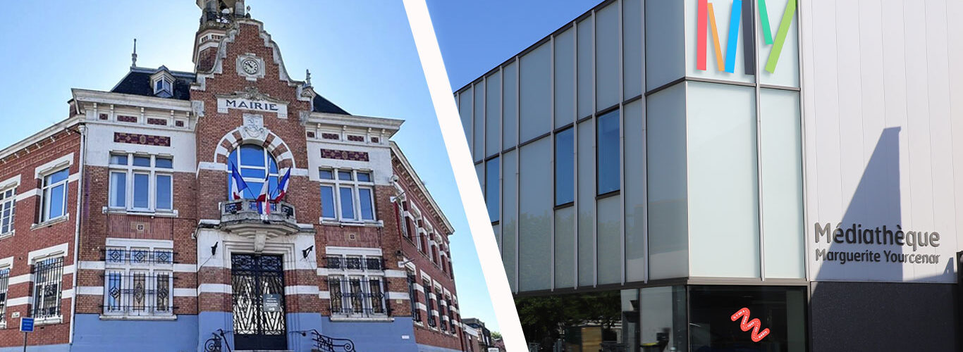 photos de l'hotel de ville et de la façade de la médiathèque