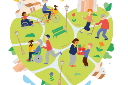 illustration avec des personnages dans une ville en forme de coeur - Agrandir l'image, fenêtre modale