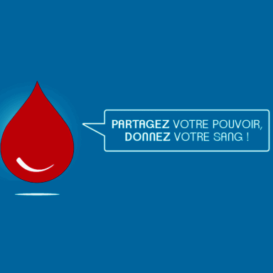 affiche bleu avec une goute de sang en dessin